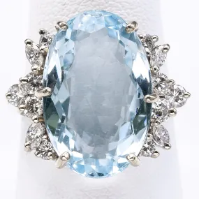 Vintage 14K Gold 7.02Ct Aquamarine & 0.60TCW Diamond Cocktail Ring E/G VS-1