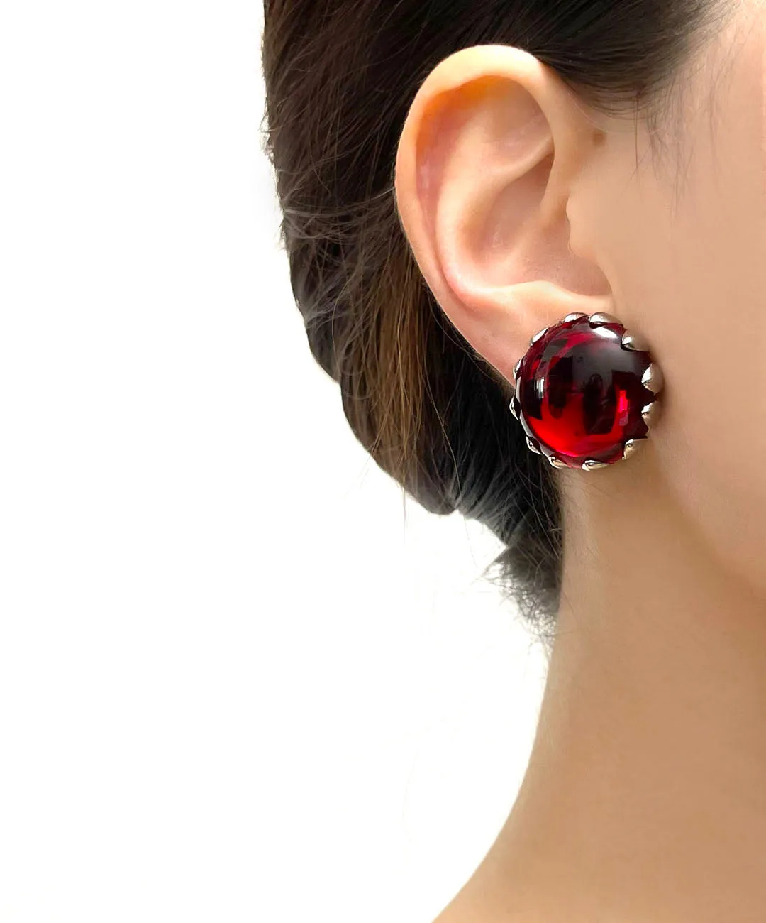 【ドイツ買付】ヴィンテージ SEIBOTH レッド カボション イヤリング/Vintage SEIBOTH Red Cabochon Clip On Earrings