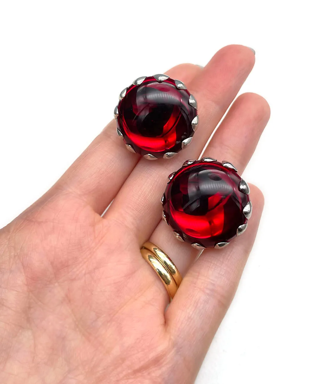 【ドイツ買付】ヴィンテージ SEIBOTH レッド カボション イヤリング/Vintage SEIBOTH Red Cabochon Clip On Earrings